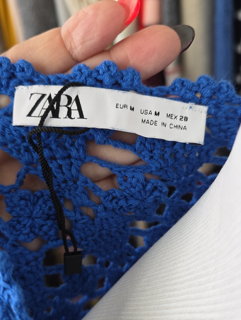 Blue Crochet Ruffle Sleeve Crop Top - Picture 2 of 5